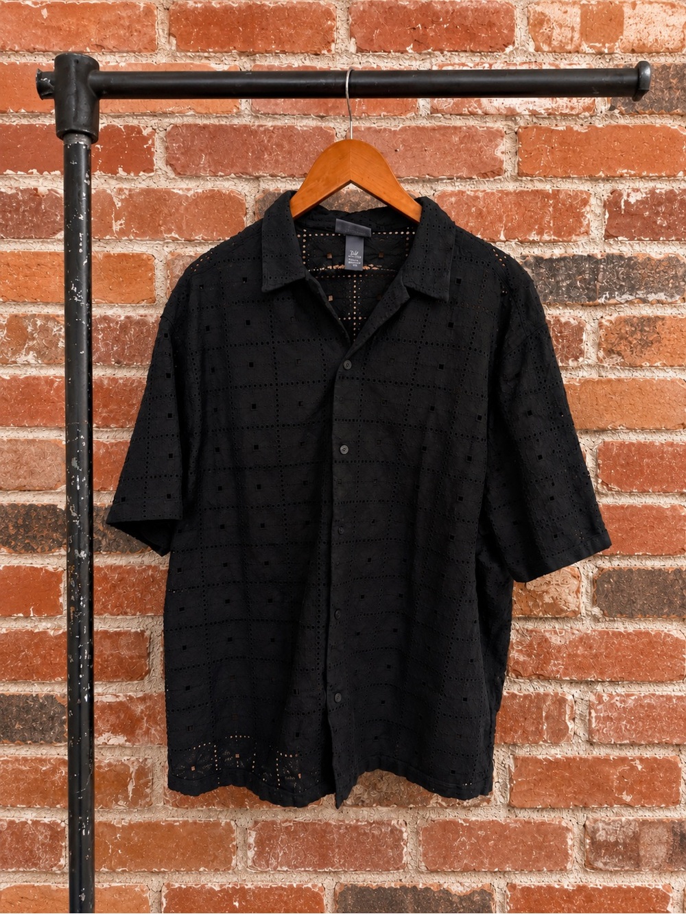 H&M Black 100% Cotton Eyelet Embroidered Short Sleeve Shirt